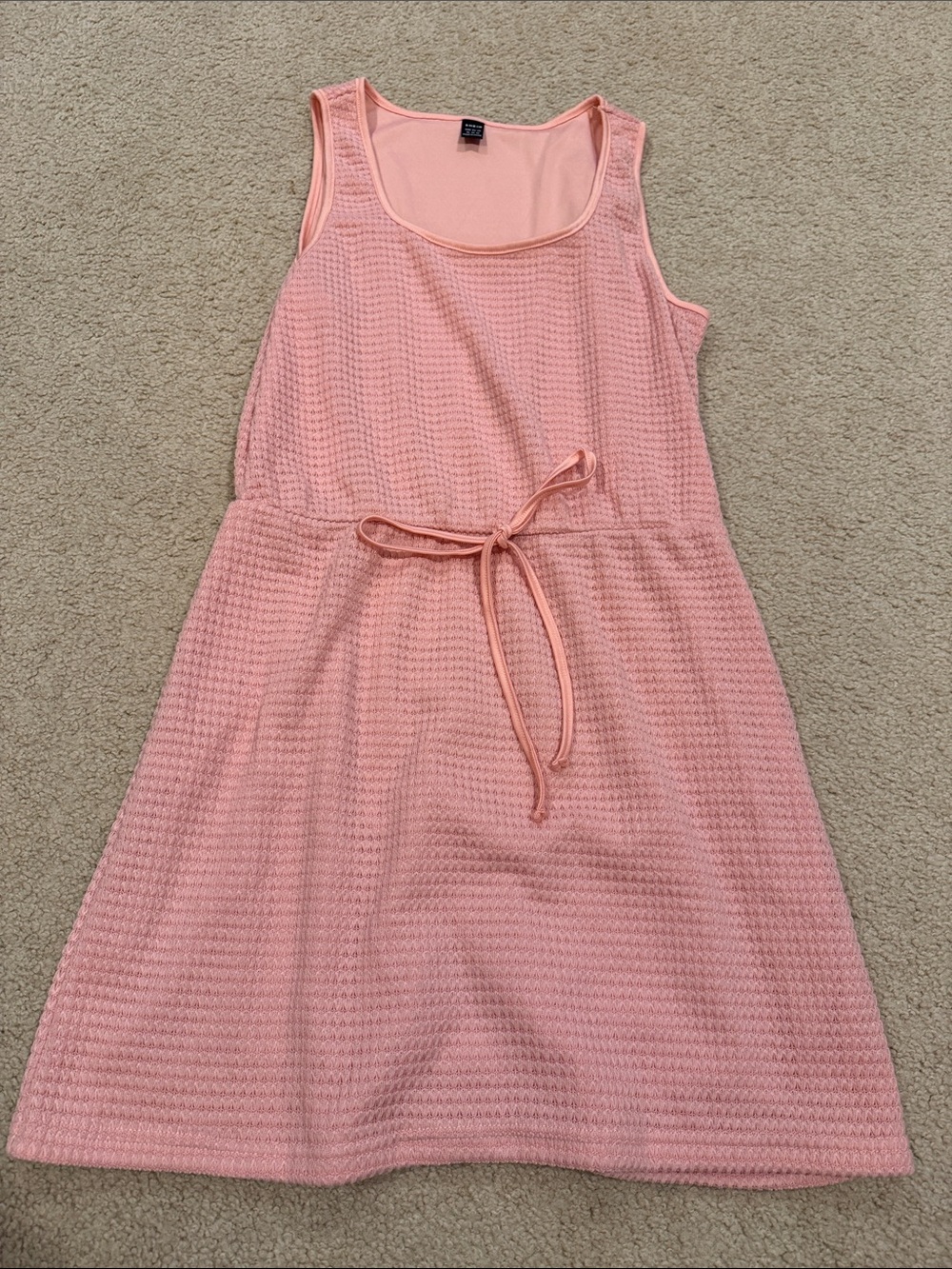 *SHEIN Light Pink Sleeveless Waffle Knit Tie-Waist Mini Dress